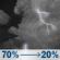 Wednesday Night: Showers and thunderstorms likely. Mostly cloudy, with a low around 54. West southwest wind 5 to 15 mph. Chance of precipitation is 70%. New rainfall amounts less than a tenth of an inch possible. Wednesday Night: Showers And Thunderstorms Likely